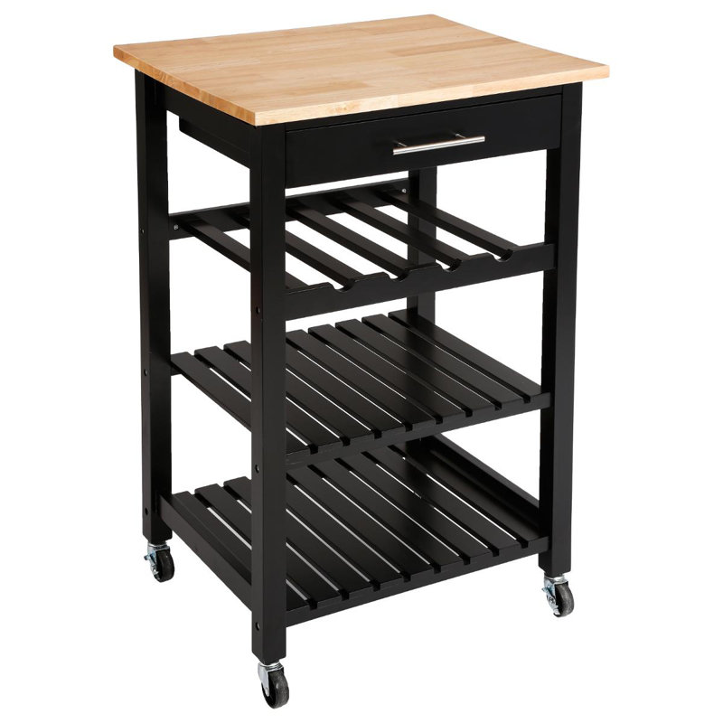 Lazro Solid Wood Top Kitchen Cart, Black