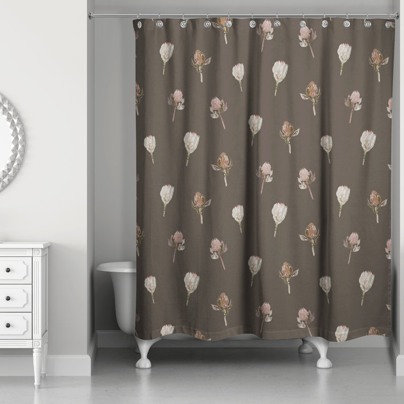 Rideau de douche simple en polyester à motif floral, Noir anthracite