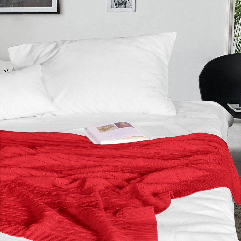 Jeté tricoté, jeté 100% pur coton, lavable à la machine, confortable - NTBAY, Rouge, L 90 po x l 68 po