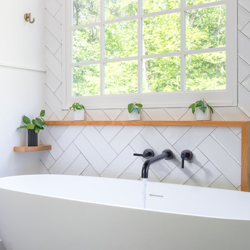 Oil Rubbed Bronze Double Handle Wall Mount Tub Faucet