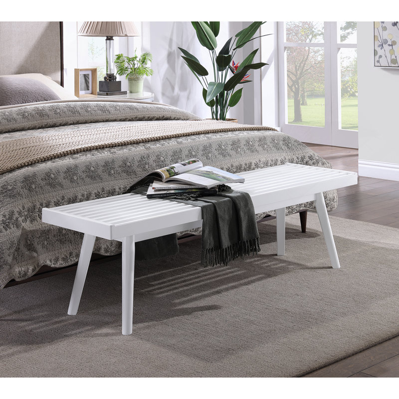 Banc à lattes en bois massif blanc
