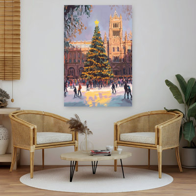 Brightchristmascityno03 Abstract Contemporary Christmas Tree City Landscape Wall Art Print
