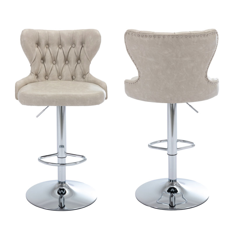 Swivel PU Adjustable Height Counter Bar Stools, Beige