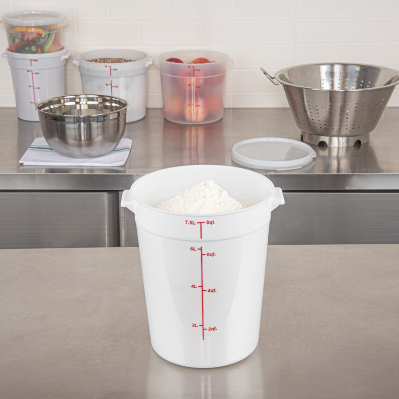 Contenant alimentaire de 8 pintes pour restaurant, 1 contenant blanc - couvercles vendus séparément, marqueurs de volume rouges, boîte à vaisselle, poignées latérales, pour ranger les aliments