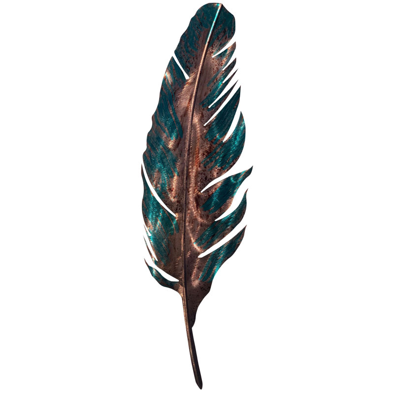 Plume décorative en métal, Bleu sarcelle, H 24 po x l 7 po x P 0,25 po