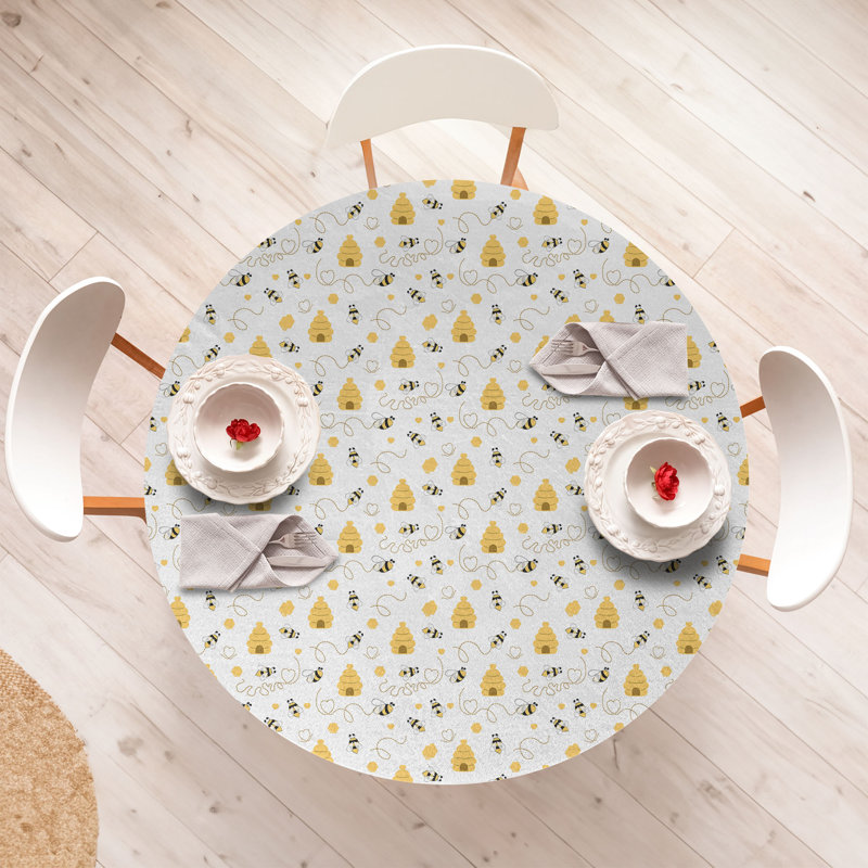 Ebern Designs Bee Fitted Round Tablecloth