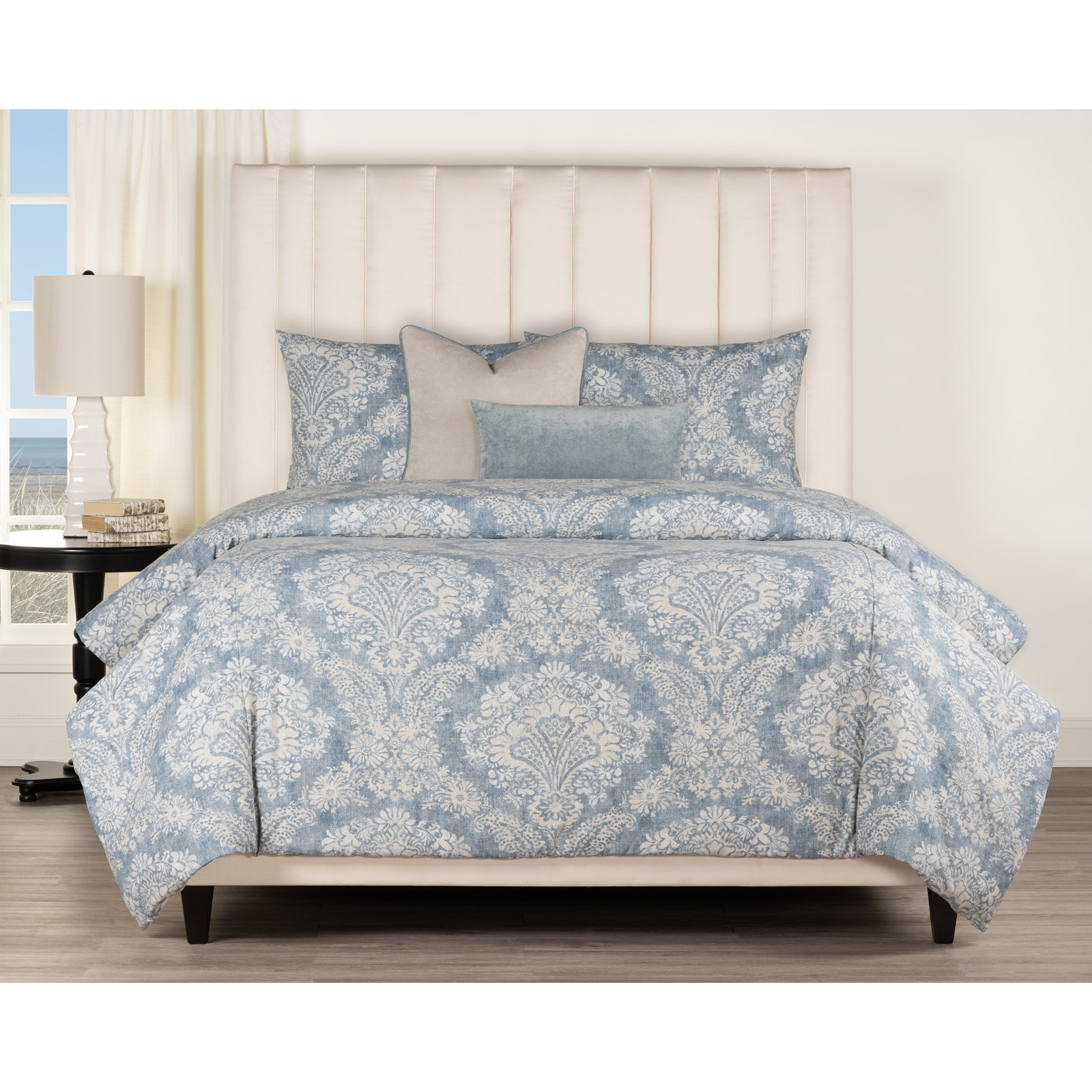 Birch Lane Hamilton Denim Farmhouse 7-Piece Duvet Cover Set, Full Duvet Cover + 6 Additional Pieces, Blue Damask