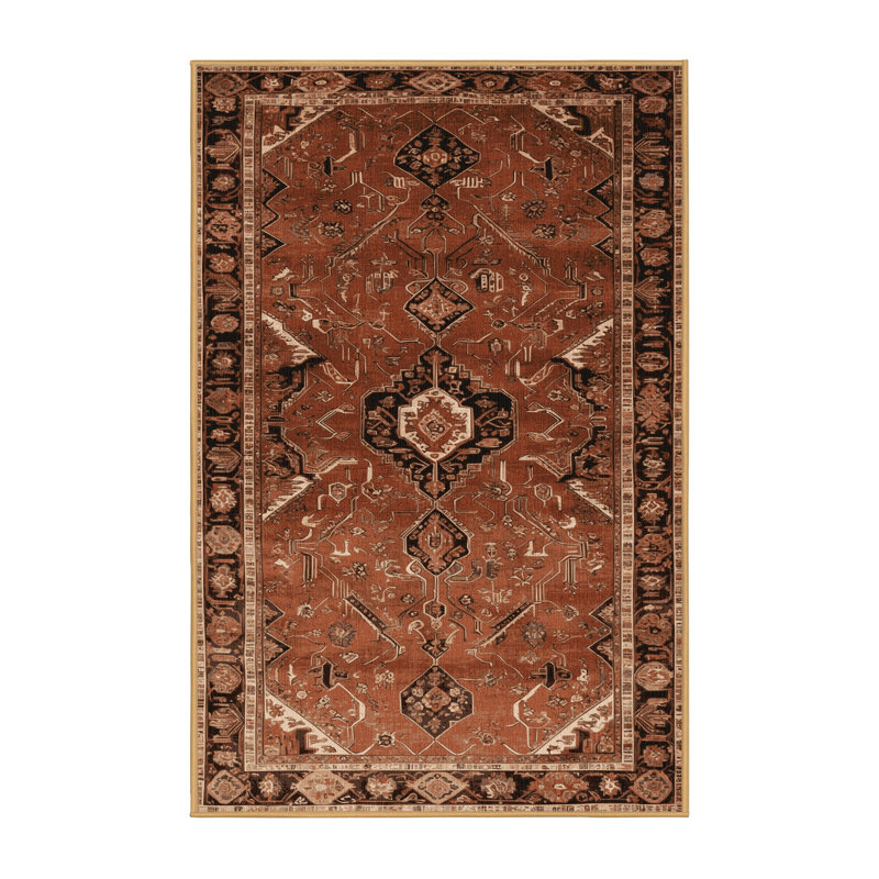 Machine Washable Persian Brown Area Rug, Rectangle 6' x 9'