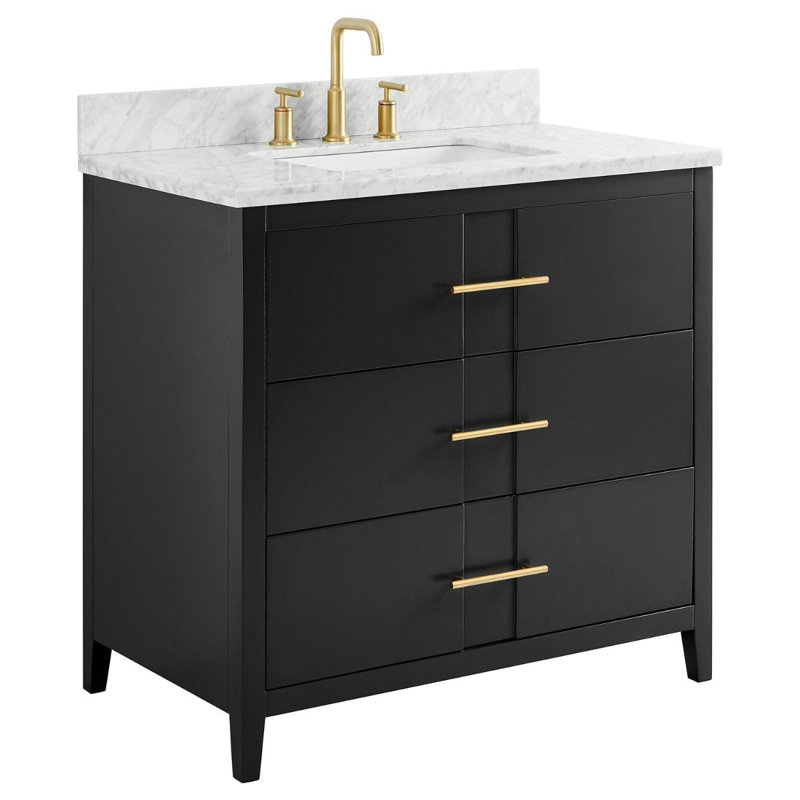 Marlesa 36 " W Freestanding Standard Free Standing Single Double Single Vanity Bathroom Vanity With Carrara Marble Top, Black