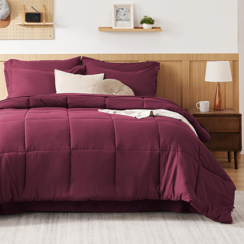 Bedsure Quilted Design Comforter Set, Burgundy, King Comforter + 6 Additional Pieces