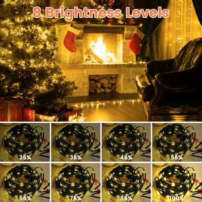 Guirlande de Noël de 330 pi avec 1000 DEL, télécommande, 8 modes d'éclairage, 8 niveaux de luminosité, minuterie et fonction de mémoire pour une décoration intérieure et extérieure des Fêtes