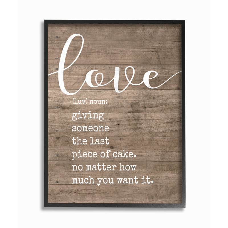 «Love Définition Planked», impression d'art textuel, H 14 po x l 11 po x p 1,5 po, Giclée encadrée noir minuit