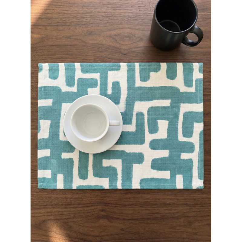 Light Grey Nomad Maze Indoor Outdoor Placemat, Turquoise