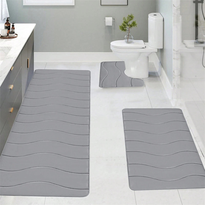 3-Pack Memory Foam Bath Mat Set - Super Absorbent Non-Slip Bathroom Rug Set