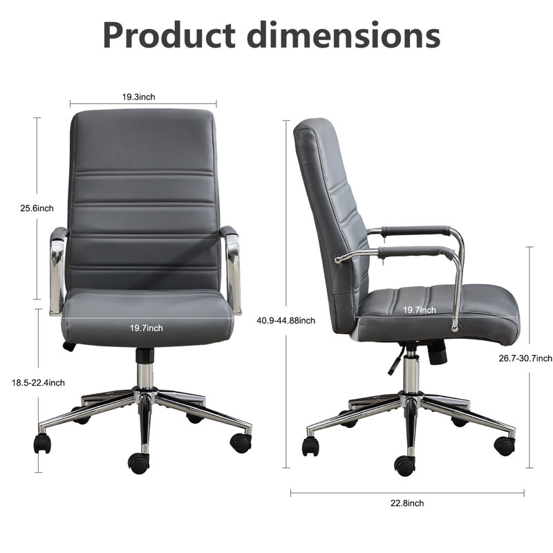 Fauteuil de bureau à dossier moyen, chaises de salle de conférence avec roulettes, fauteuil roulant à hauteur ajustable en cuir nervuré.