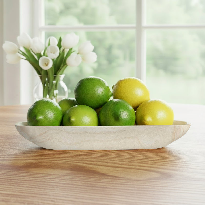 Decorative Paulownia Wood Tray, White, 3.1"H x 23"W x 6"D