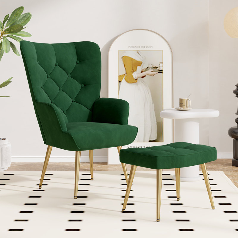 Velvet Lounge Chair, Green, Gold