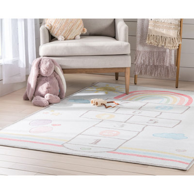 Kids Rugs Hopscotch Aronne Modern Multi Beige Area Rug