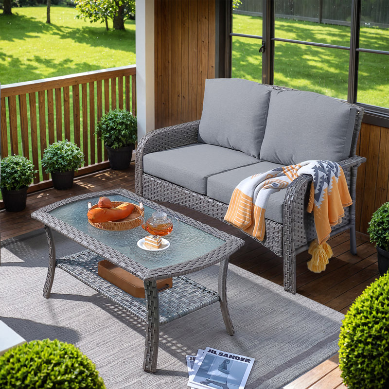 Jordanlee 2 - Person Outdoor Seating Group With Cushions With A Coffee Table, Gray