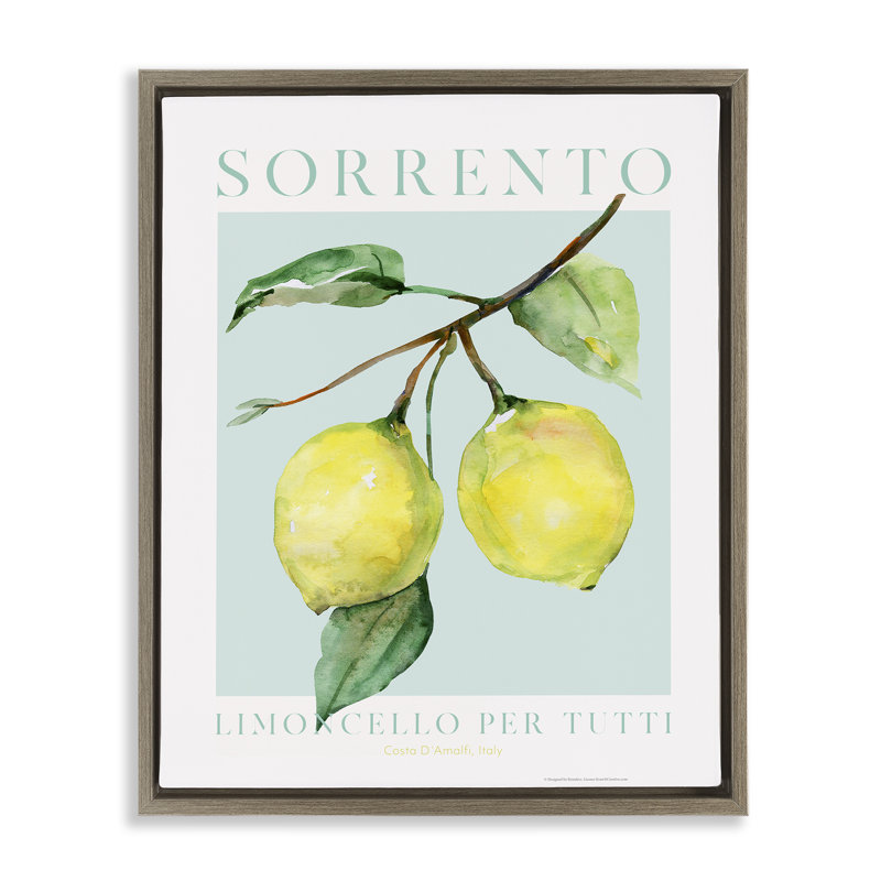 «Sorrento Lemon Branch», art mural encadré flottant par Reinders, H 31 po x l 25 po, Cadre flottant orme Montalcino