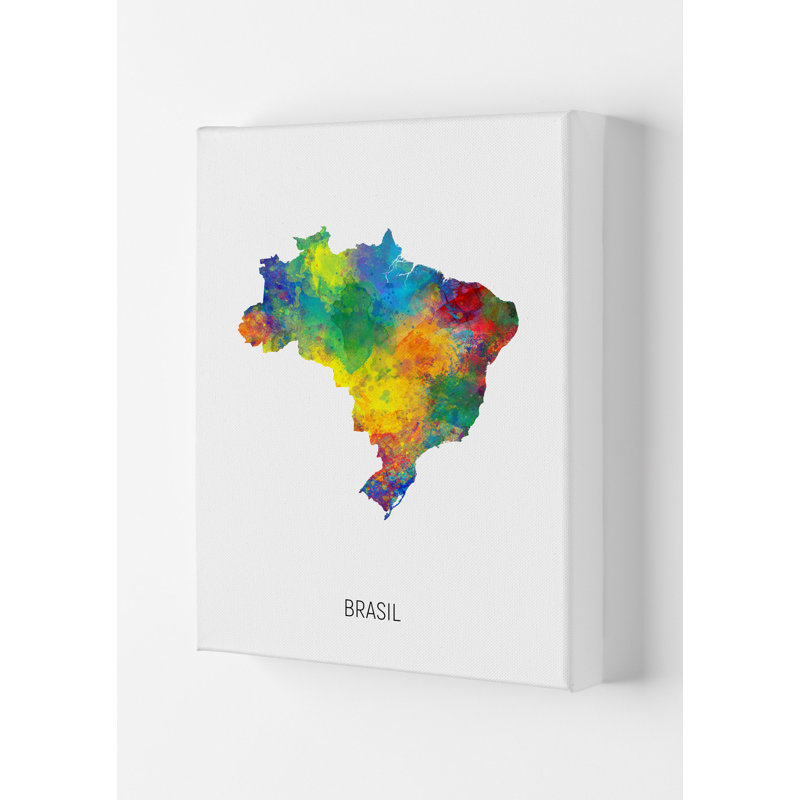 Brasil Watercolour Map by Michael Tompsett - Print, Wrapped Canvas, 29.7cm H x 21cm W x 4cm D