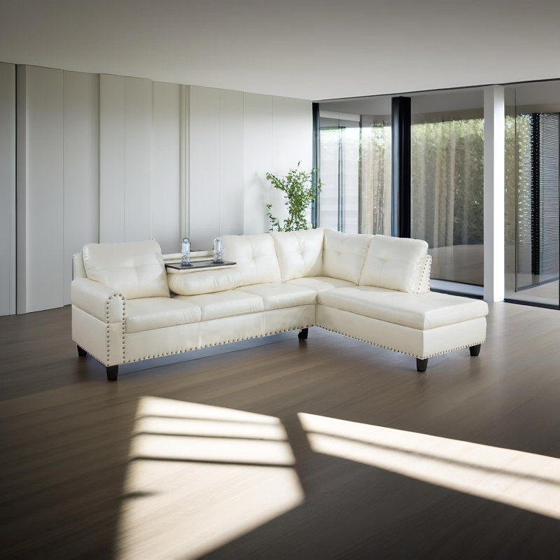 Canapé modulaire avec porte-gobelet rabattable Rainer Rainer, Similicuir blanc