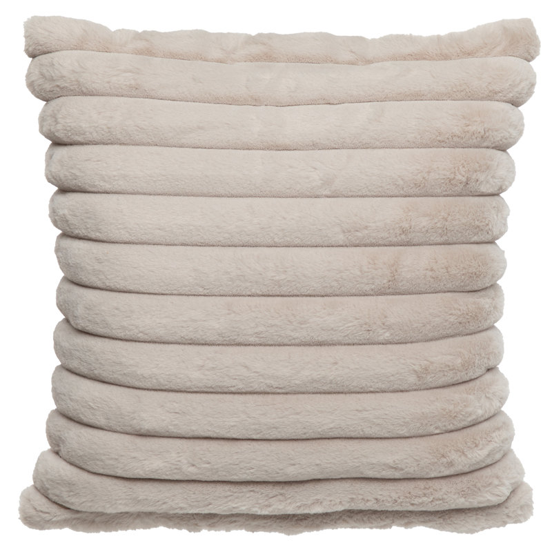 Raya Striped Faux Fur Reversible Lumbar Pillow (Set of 2), Beige