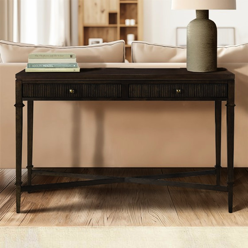 Console cannelée brun foncé avec 2 rangements - Idéale pour une table de vestibule en costume et espace de vie