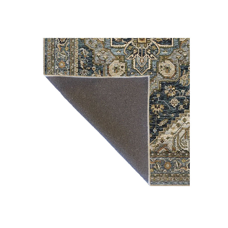 Tapis décoratif multicolore bleu marine à motif traditionnel, Sous-tapis carré 3 pi 3 po inclus