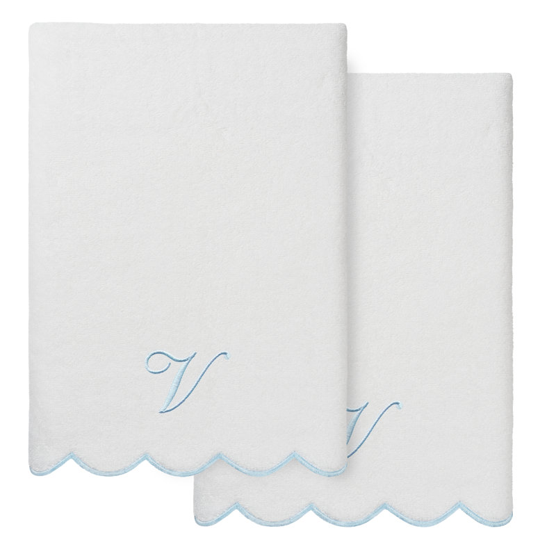  Ensemble de serviettes de bain personnalisables 100% coton turque ADORNIA 2PC, V, Blanc / Bleu