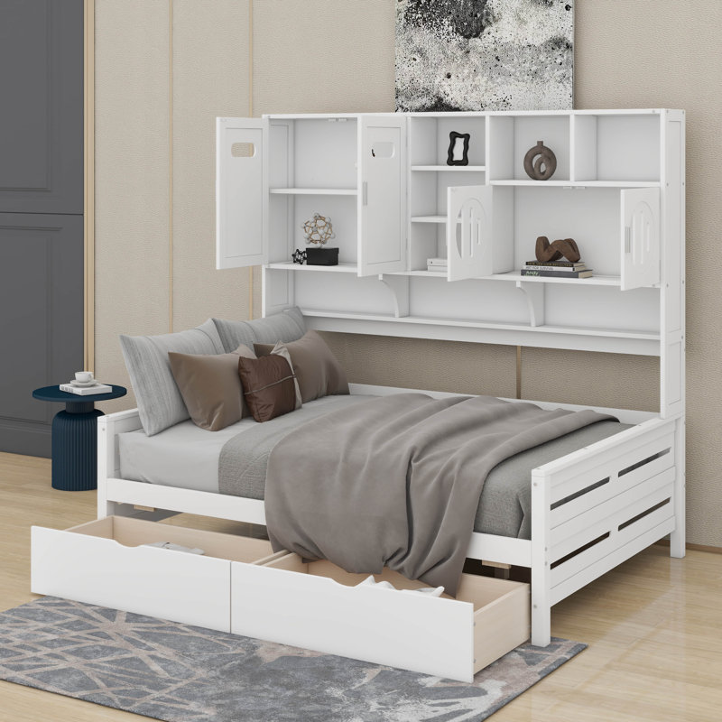 Lit de jour en bois avec tiroirs, Complet/Double, Blanc