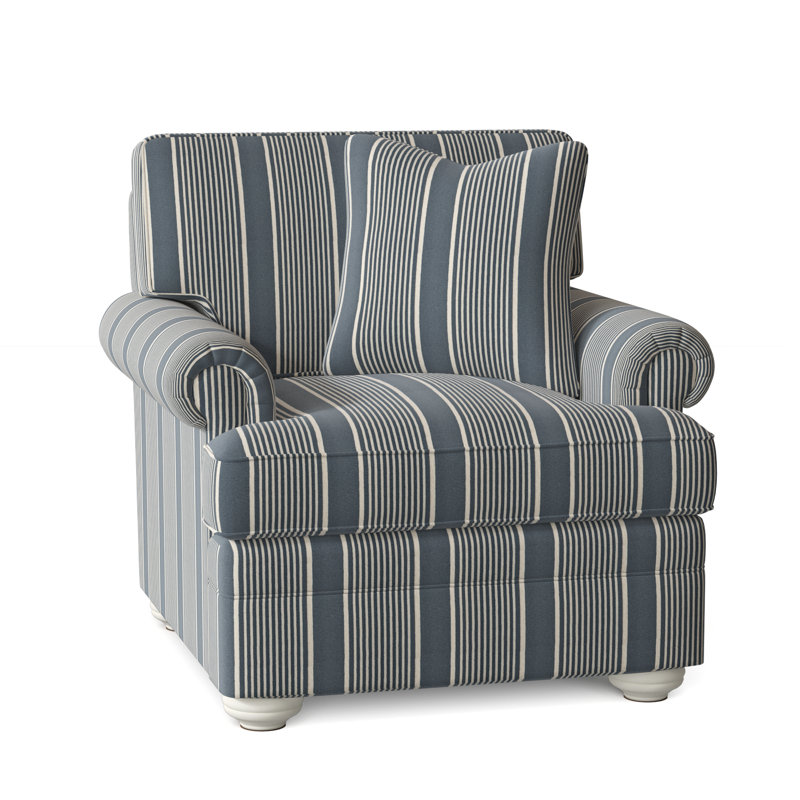 Fauteuil de 38 po de large Bradbury, Finition blanc givré, Rayures salsa; 0210-21