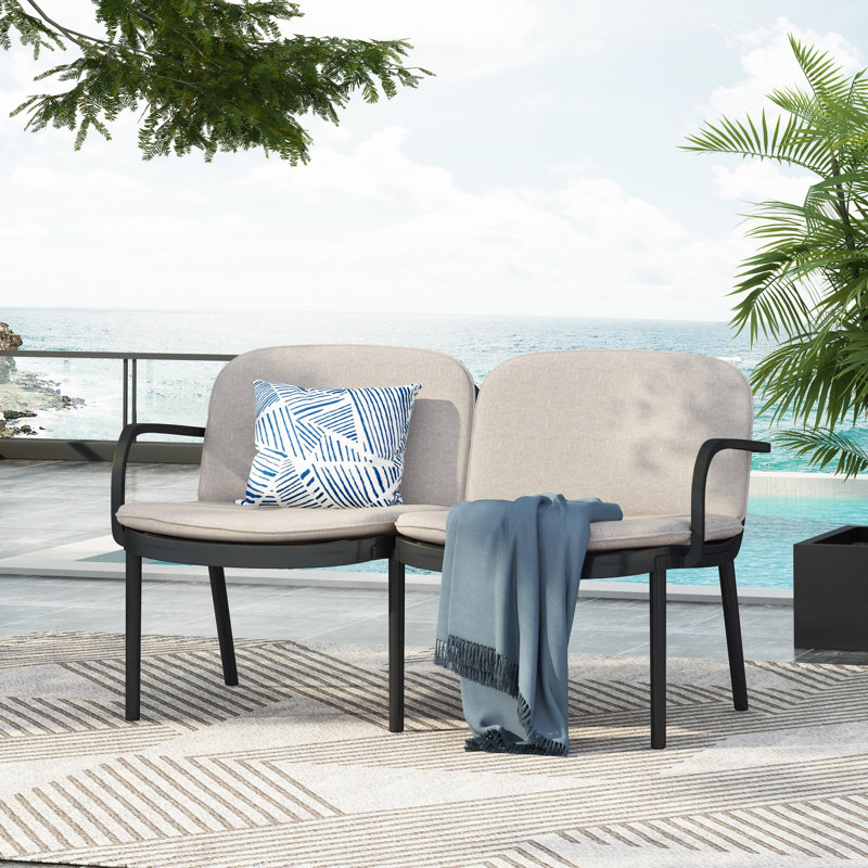Causeuse d'extérieur en PP, structure noire avec coussin beige