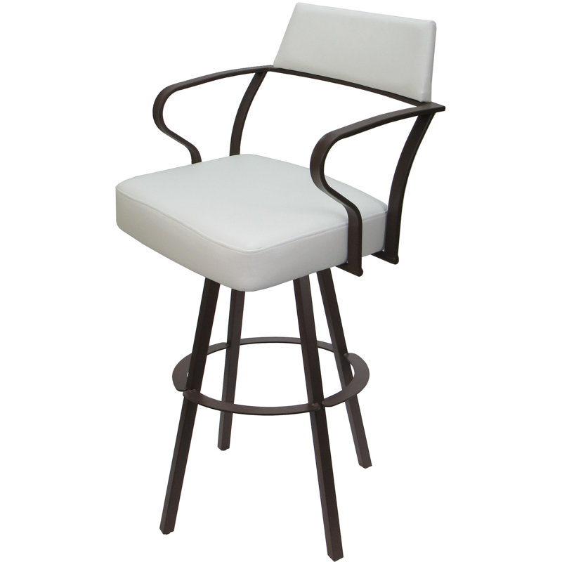 Tabouret de bar pivotant en métal 34 po Keiley, Blanc, Brun