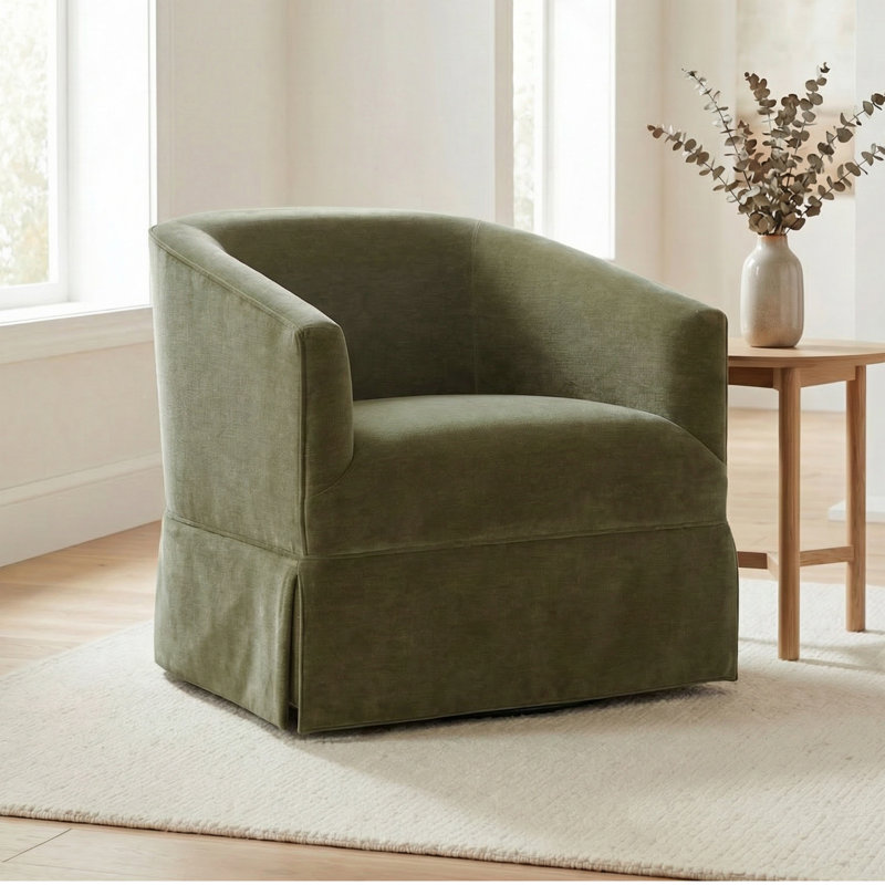 Delaplaine 30.5" Wide Polyester Swivel Barrel Chair, Caper