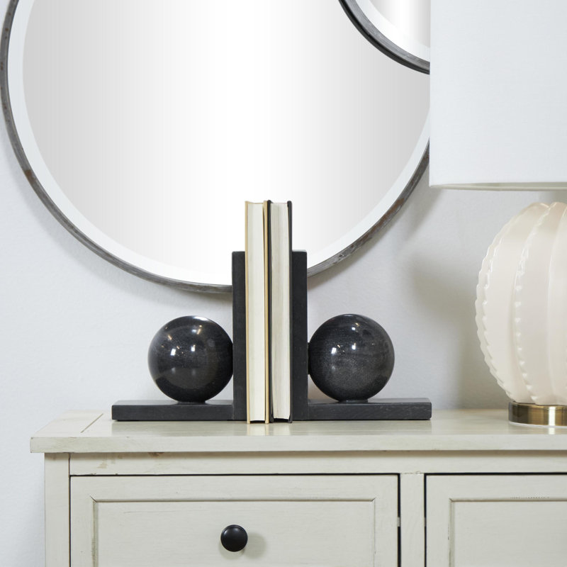 Modern & Contemporary Marble Non-Skid Bookends, Black