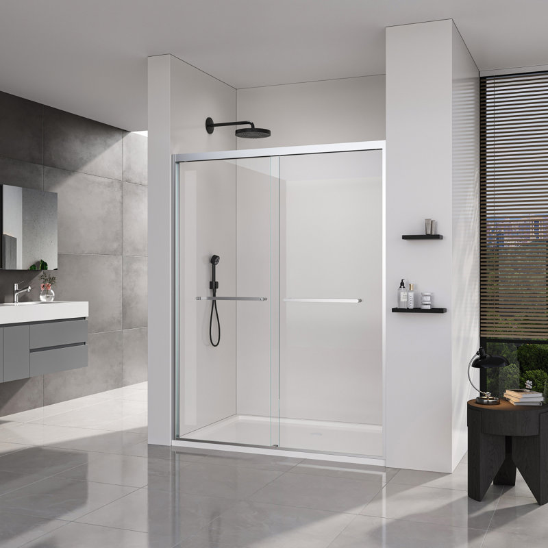 4448*72 INCH Frame Double Sliding Softclose Shower Doors, Bathroom Sliding Shower Door,  (6Mm) Thick SGCC Tempered Glass Door For Bathroom Door ,Brushed Nickel