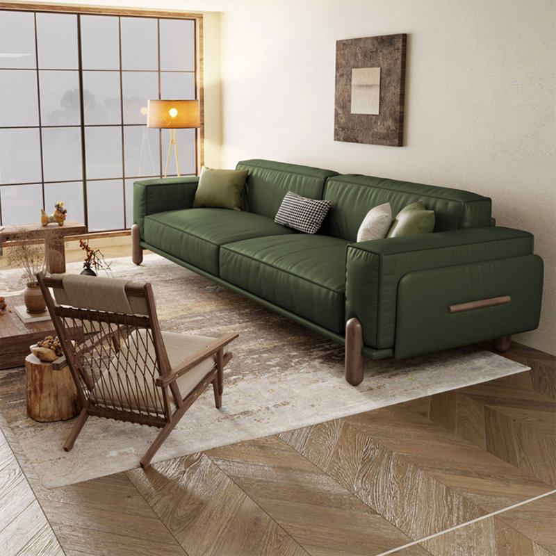 Canapé moderne en cuir véritable, canapé en cuir de vache de qualité supérieure avec pieds en bois massif, siège large et accoudoirs conçus pour le salon