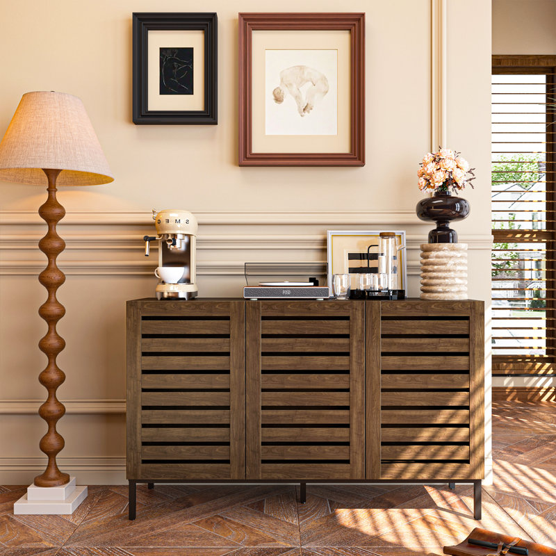 Farmhouse Brown MDF 47 inch Sideboard Buffet Cabinet with Adjustable Shelves