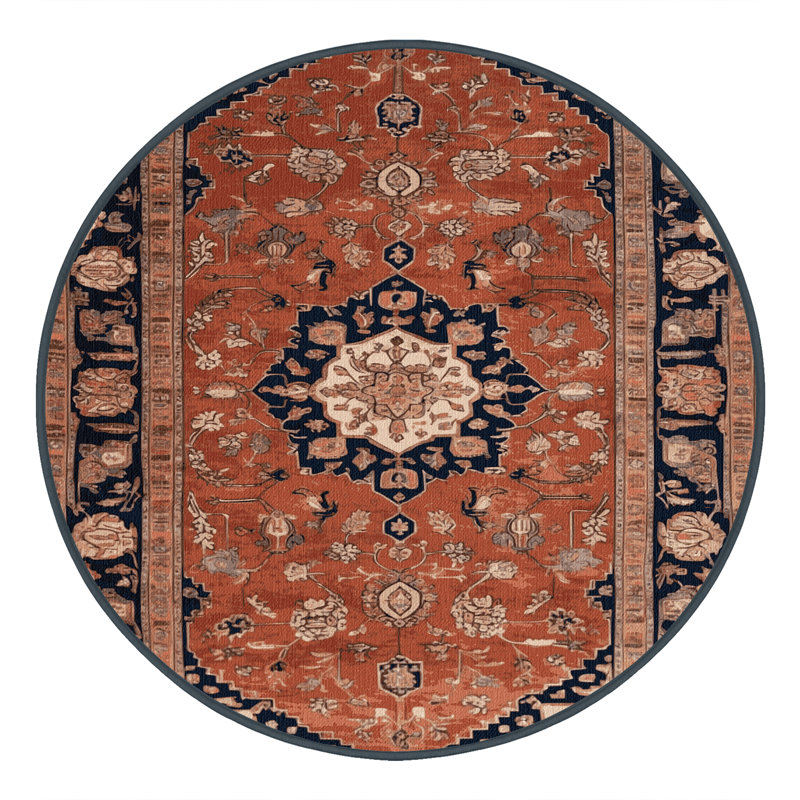 Machine Washable Persian Brown Area Rug, Round 4'