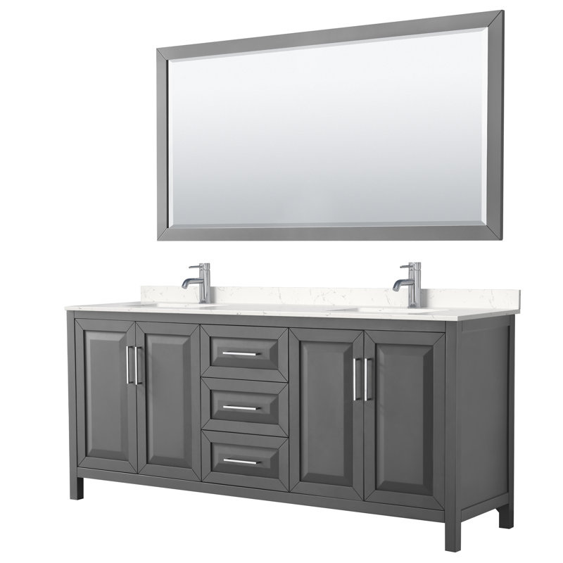 Daria 72" Double Bathroom Vanity Set with Mirror, Dark Gray, Polished Chrome, 80"
