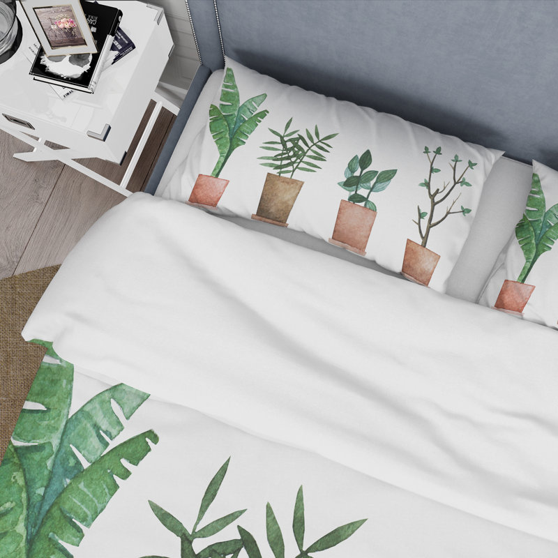 Duo de plantes en pot - Ensemble de housse de couette Farmhouse - Microfibre de polyester