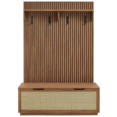 Soma Fluted 3-In-1 Hall Tree With Storage Bench And Coat Rack In Walnut by Corrigan Studio