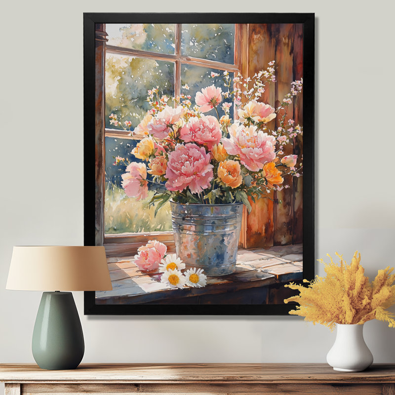 Alba - art mural floral, H 32 po x l 24 po, Noir, Reproduction encadrée sans passe-partout