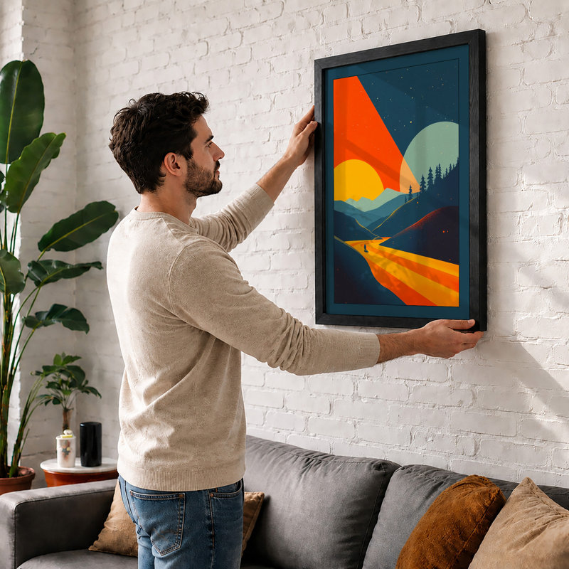 Mountain Dawn Modern - Framed Print, A2 - 59.4 x 42.0 cm, Oak
