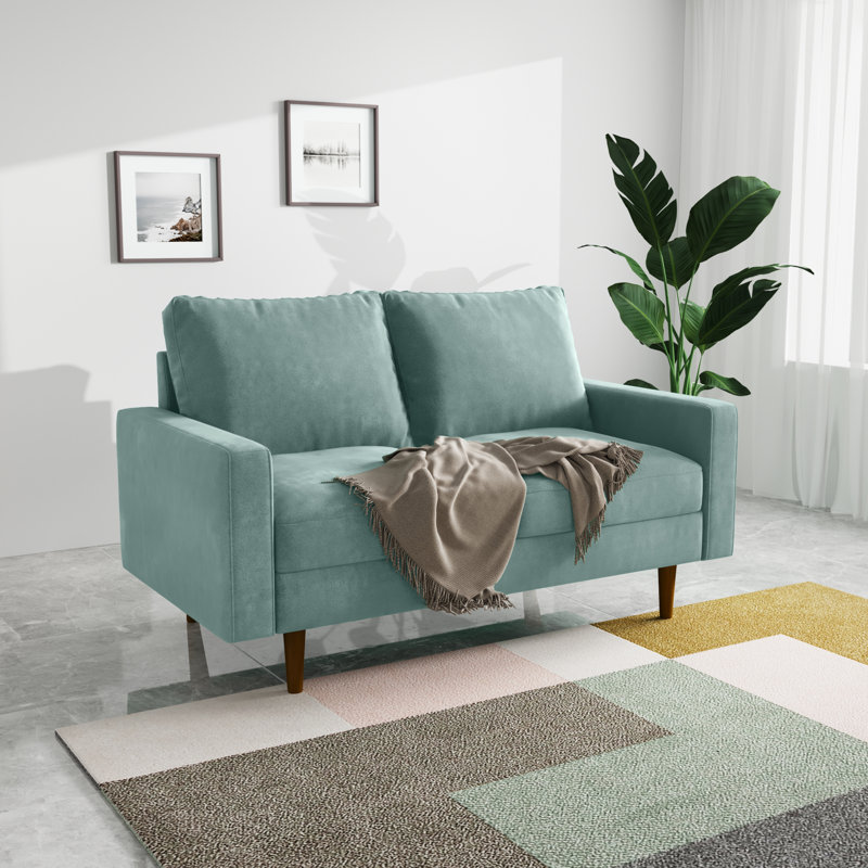 Merissa 58'' Velvet Square Arm Sofa Loveseat, Light Grayish Cyan Velvet