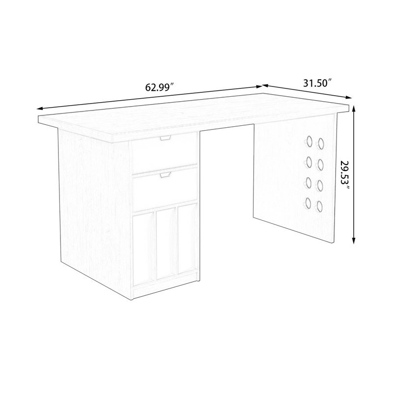 Bureaux rectangulaires en bois massif brun et rose, H 29,53 po x l 62,99 po x P 31,5 po
