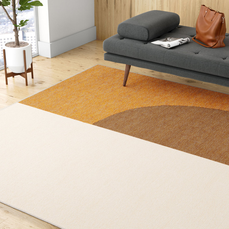 Demi cercle minimaliste rouille / crème lavable à la machine 5 pi X 8 pi Tapis, Rectangle 8 pi 10 po x 12 pi
