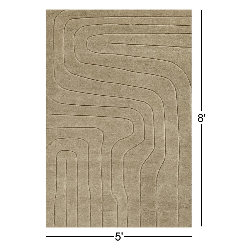 Aelin Geometric Hand Tufted Wool Neutral Area Rug, Rectangle 5' x 8'