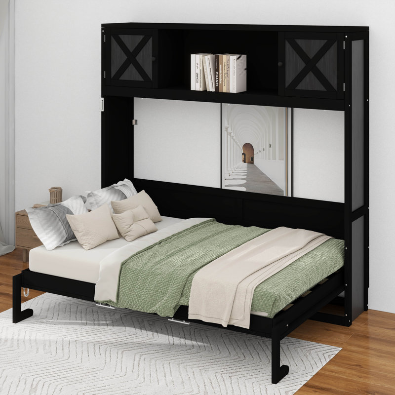 Grand lit escamotable avec armoires de rangement - Rustique décontracté, Noir